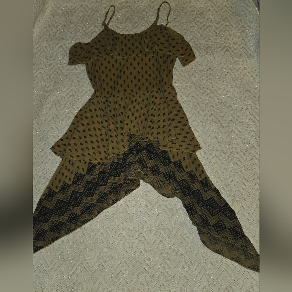Free People Tan and Black Patterned Blouse